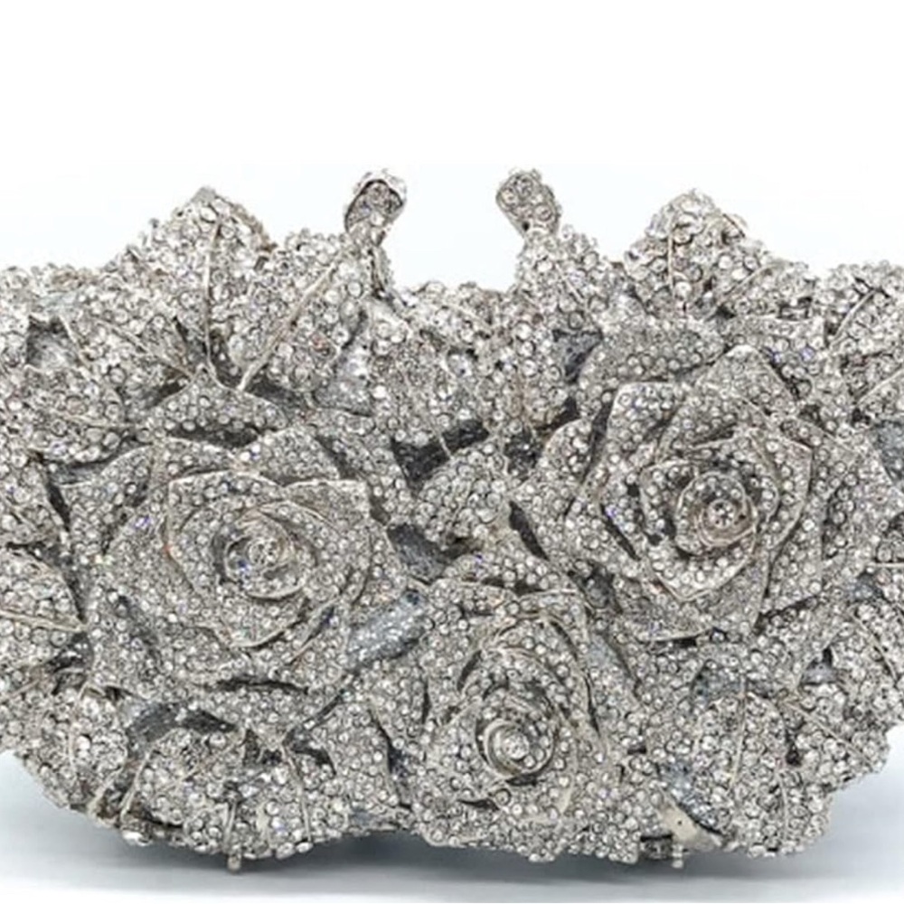 Dazzling Silver Rose Clutch